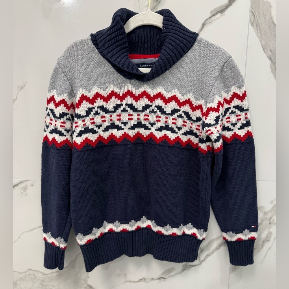 Tommy Hilfiger Navy and White Knit Kids Sweater